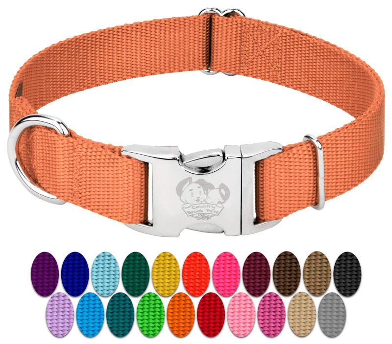 Country Brook Design Country Brook Petz - Premium Nylon Dog Collar with Metal Buckle for Small Medium Large Breeds - 10+ Warm Colors (Small, 3/4 Inch, Coral) - Image 1